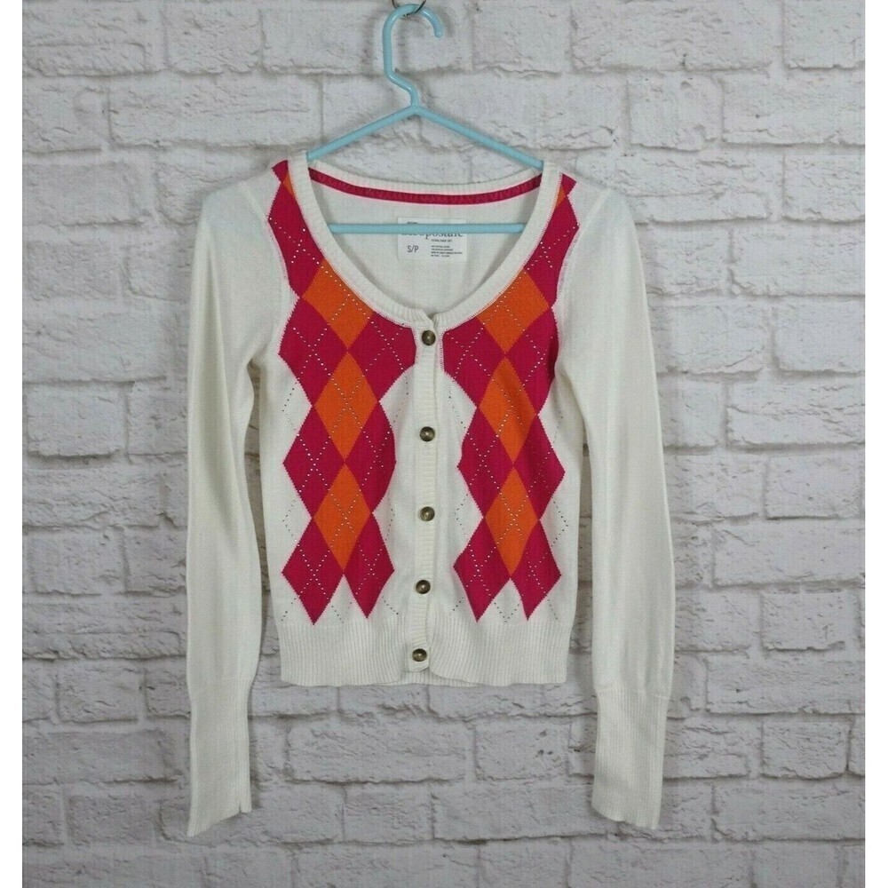 💰3/$25 Aeropostale Sweater Cardigan Argyle Pattern Preppy Button-Up LS S